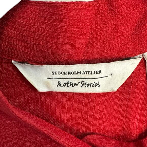 & Other Stories Frill Hem Red Long Sleeve Dress - Picture 3 of 14